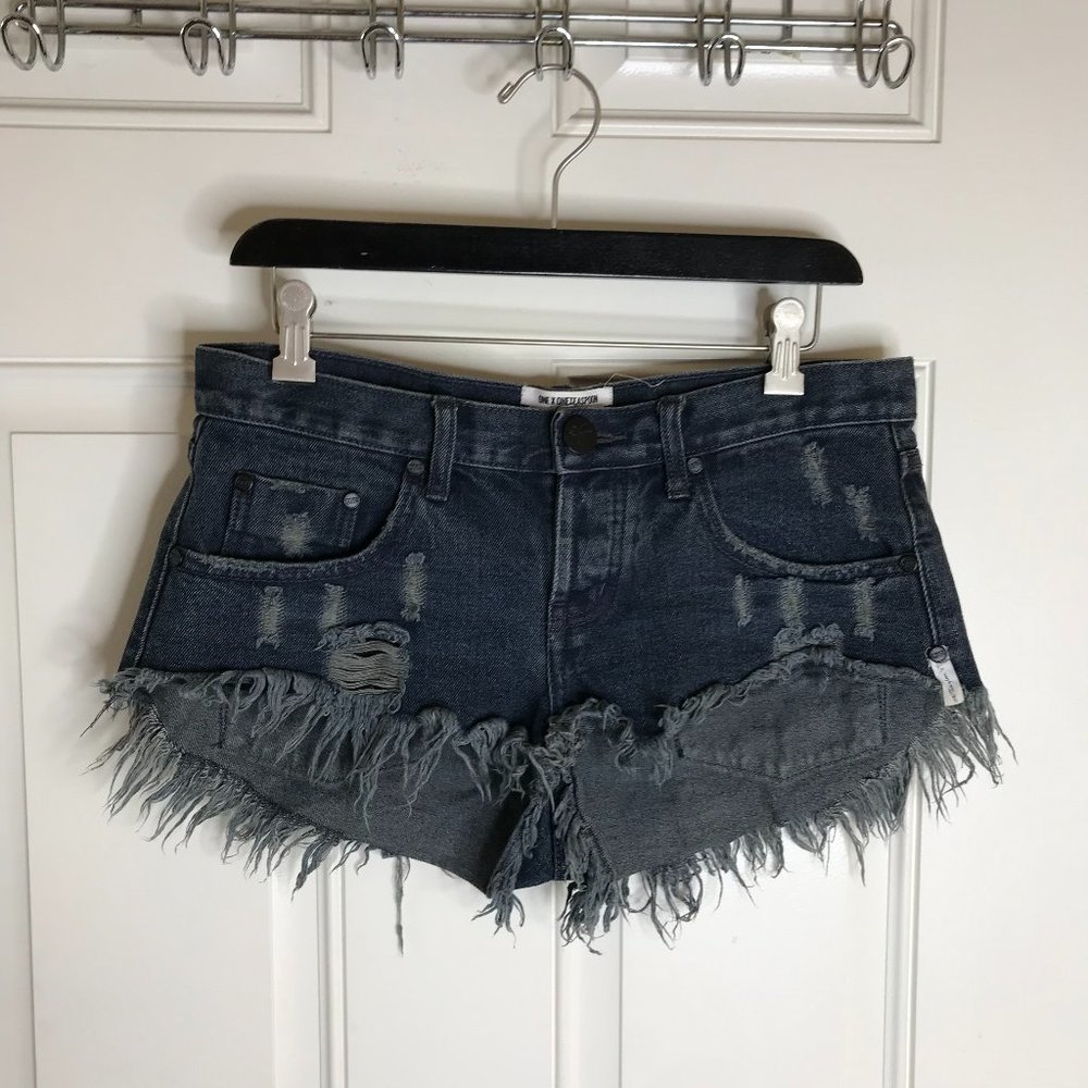One Teaspoon Black Distressed Jean Shorts